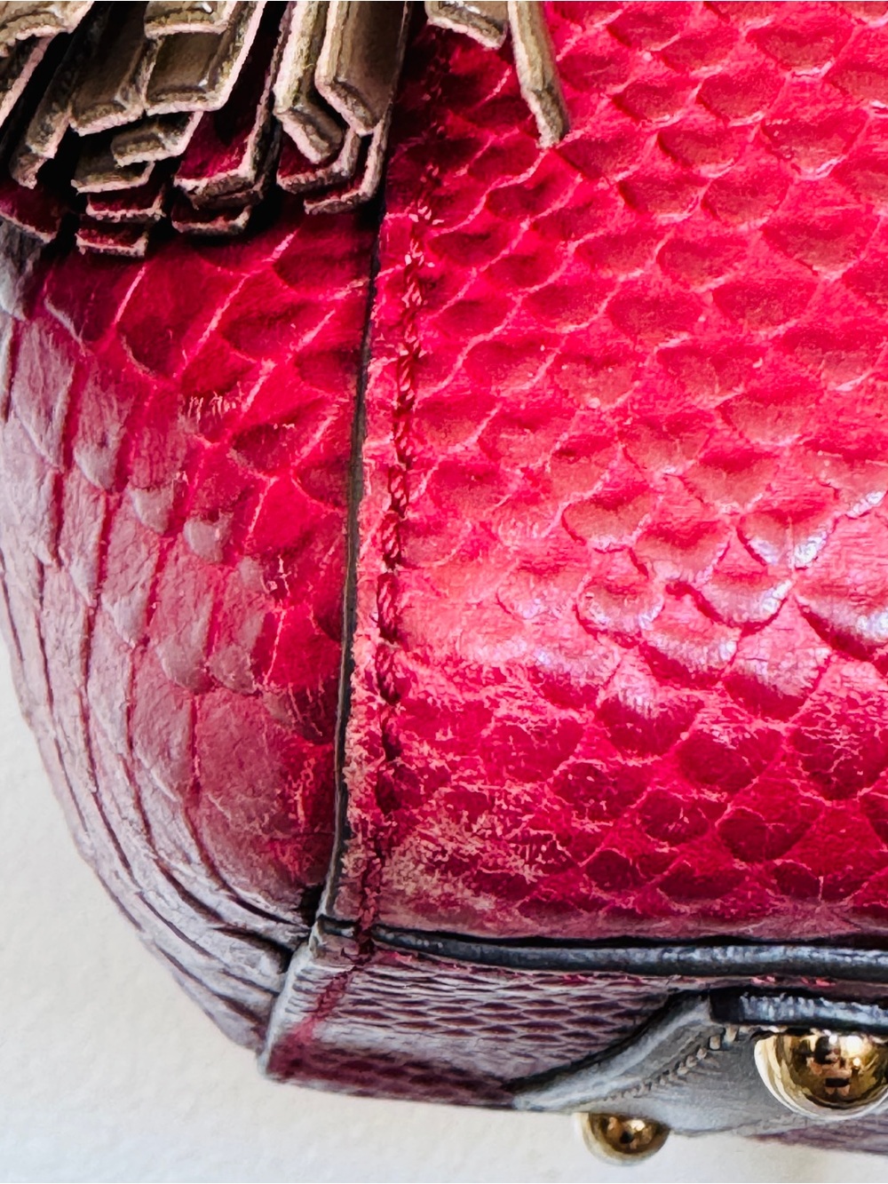 Dooney & Bourke Python Embossed Leather Tassel Tote Raspberry Brown Large - Picture 13 of 15